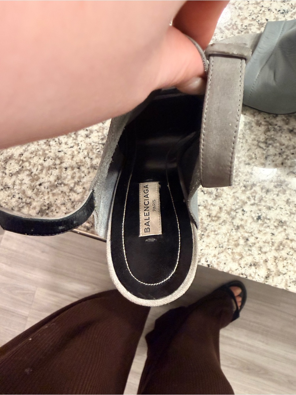 Balenciaga Gray Leather Wedge Mules - Picture 4 of 4